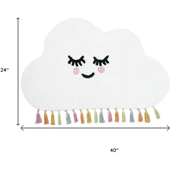 White Cloud Shape Smiley Face Washable Area Rug With Tassels Photo 6