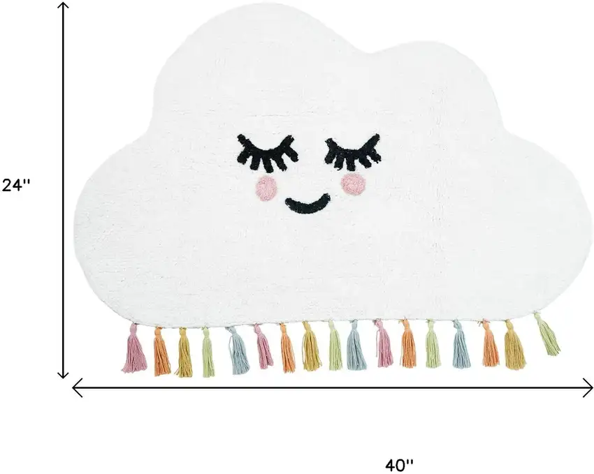 White Cloud Shape Smiley Face Washable Area Rug With Tassels Photo 6