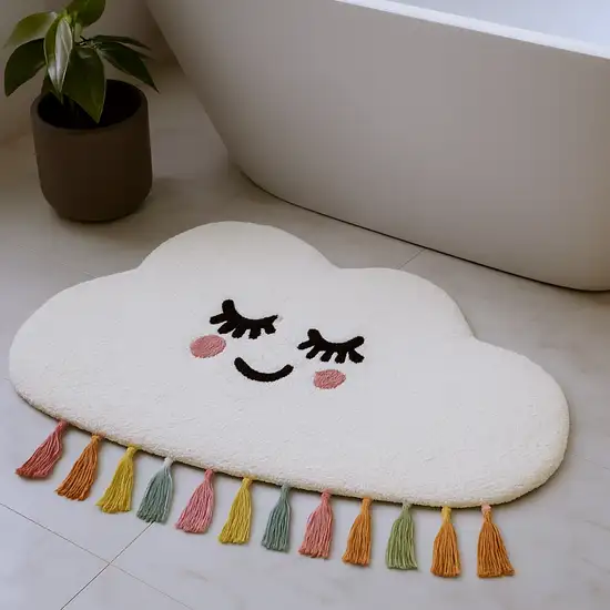 White Cloud Shape Smiley Face Washable Area Rug With Tassels Photo 2