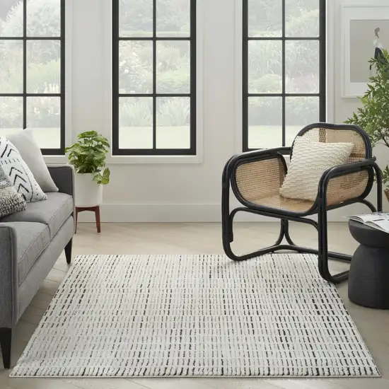 White Geometric Power Loom Area Rug Photo 6