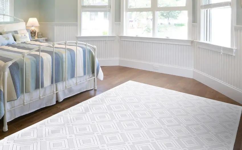 White Geometric Power Loom Area Rug Photo 7