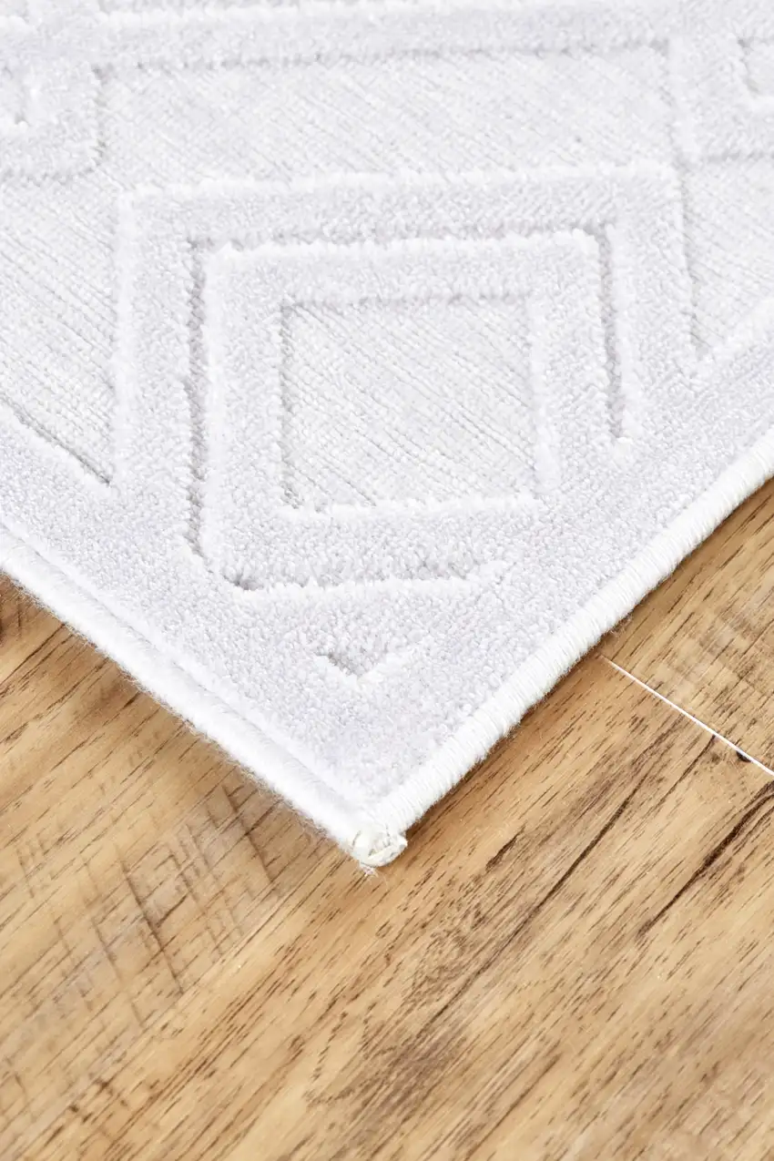 White Geometric Power Loom Area Rug Photo 5