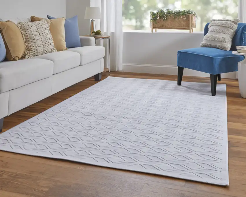 White Geometric Power Loom Area Rug Photo 9
