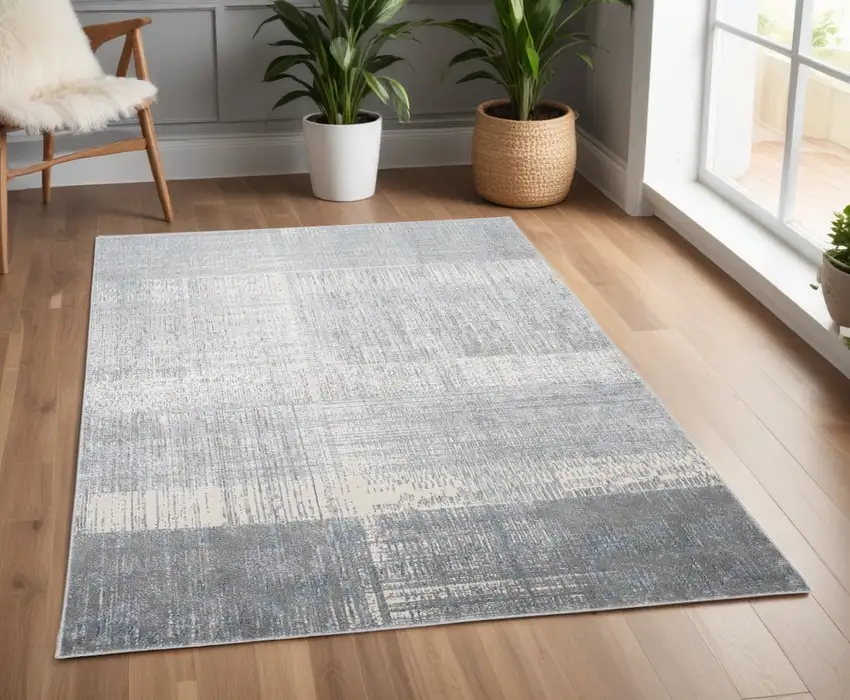 Gray and White Abstract Non Skid Area Rug Photo 1