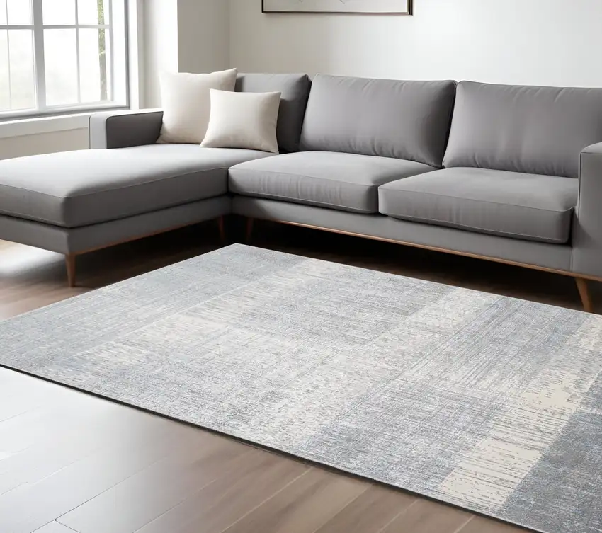 Gray and White Abstract Non Skid Area Rug Photo 1