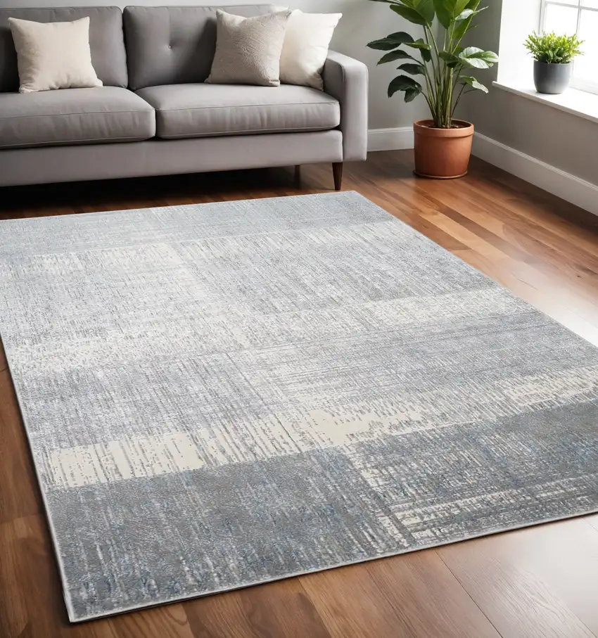 Gray and White Abstract Non Skid Area Rug Photo 1