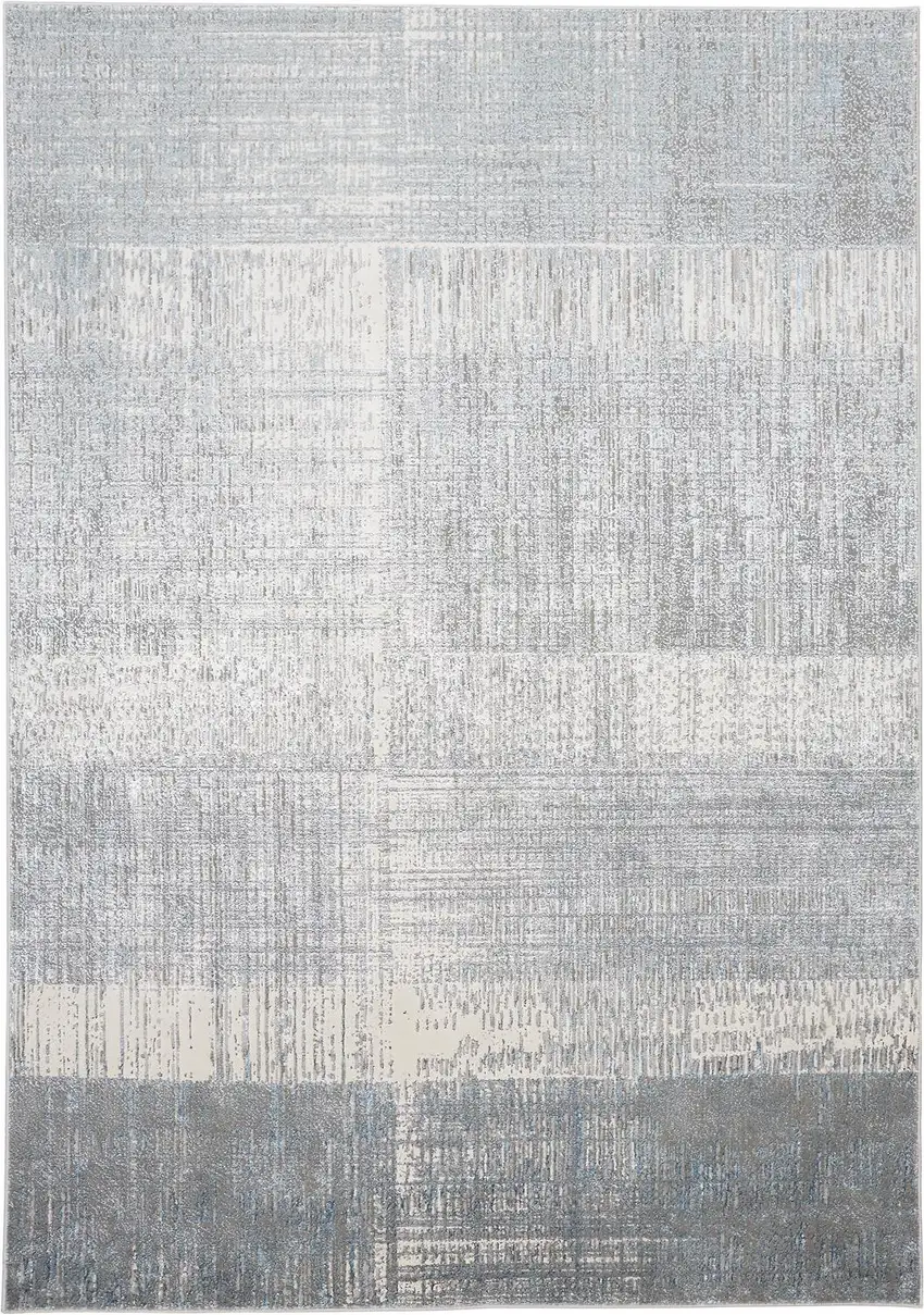 White Gray And Blue Abstract Stain Resistant Area Rug Photo 1