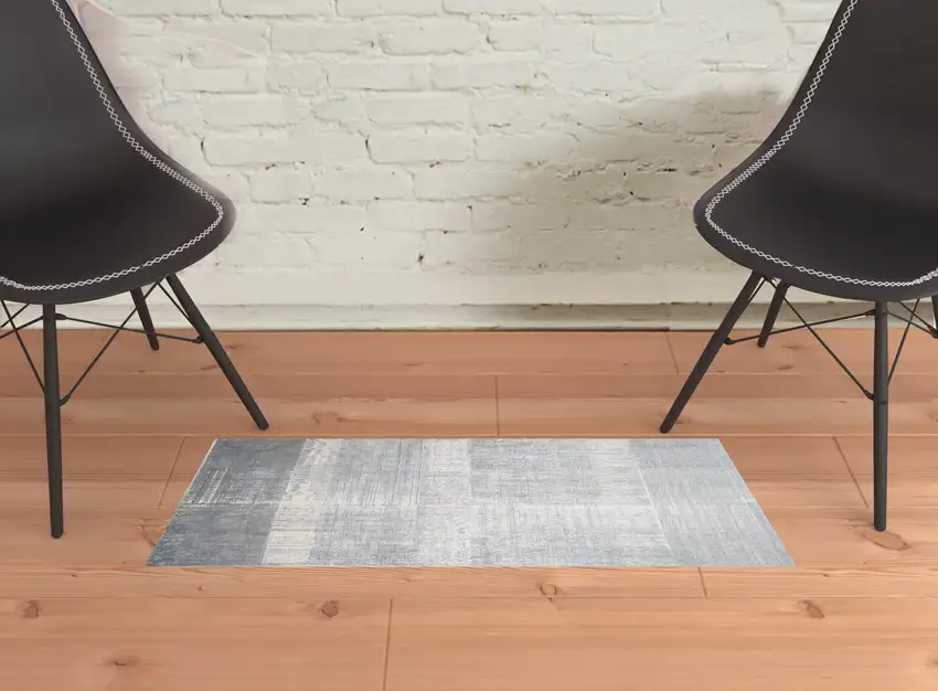 White Gray And Blue Abstract Stain Resistant Area Rug Photo 2
