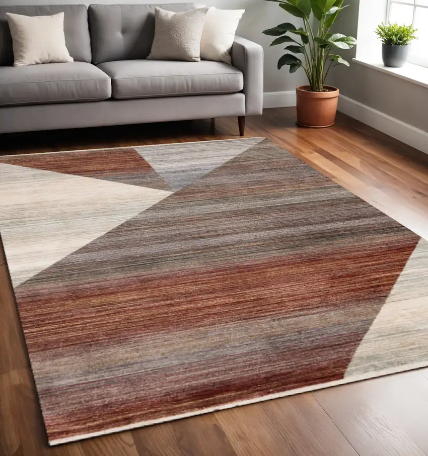 White Gray And Brown Abstract Area Rug Photo 1