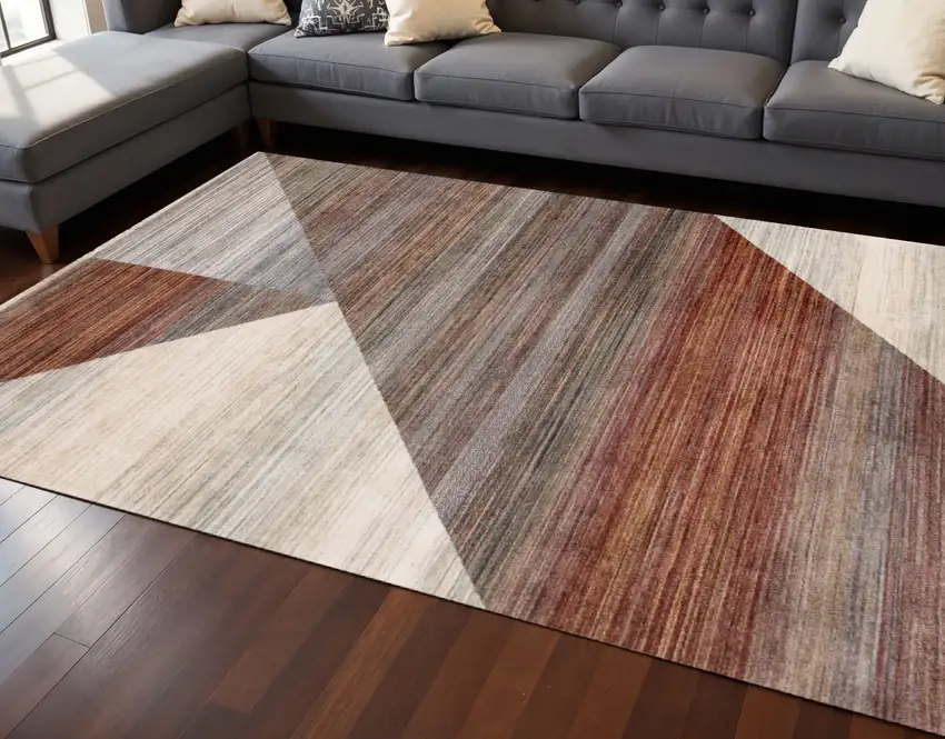 White Gray And Brown Abstract Area Rug Photo 1