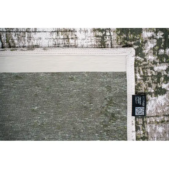 White Gray And Green Abstract Washable Area Rug With UV Protection Photo 8