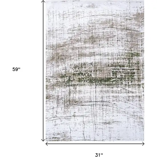 White Gray And Green Abstract Washable Area Rug With UV Protection Photo 5
