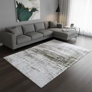 Photo of White Gray And Green Abstract Washable Area Rug With UV Protection