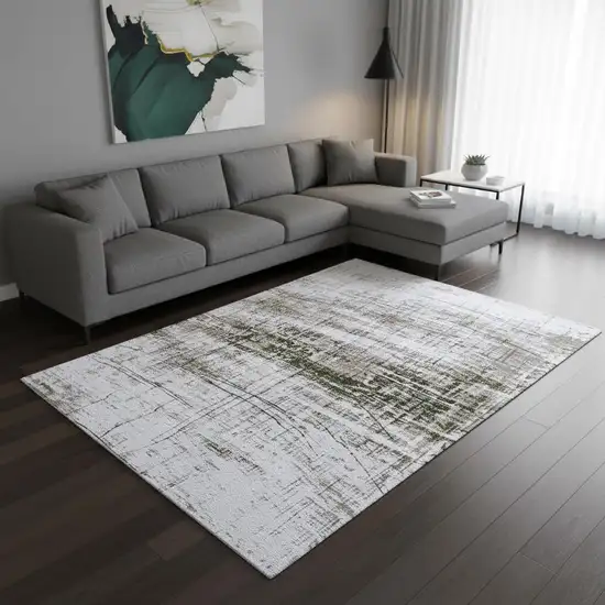 White Gray And Green Abstract Washable Area Rug With UV Protection Photo 1