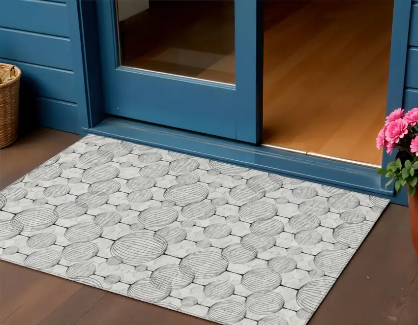 White Gray And Silver Geometric Washable Indoor Outdoor Area Rug Photo 1