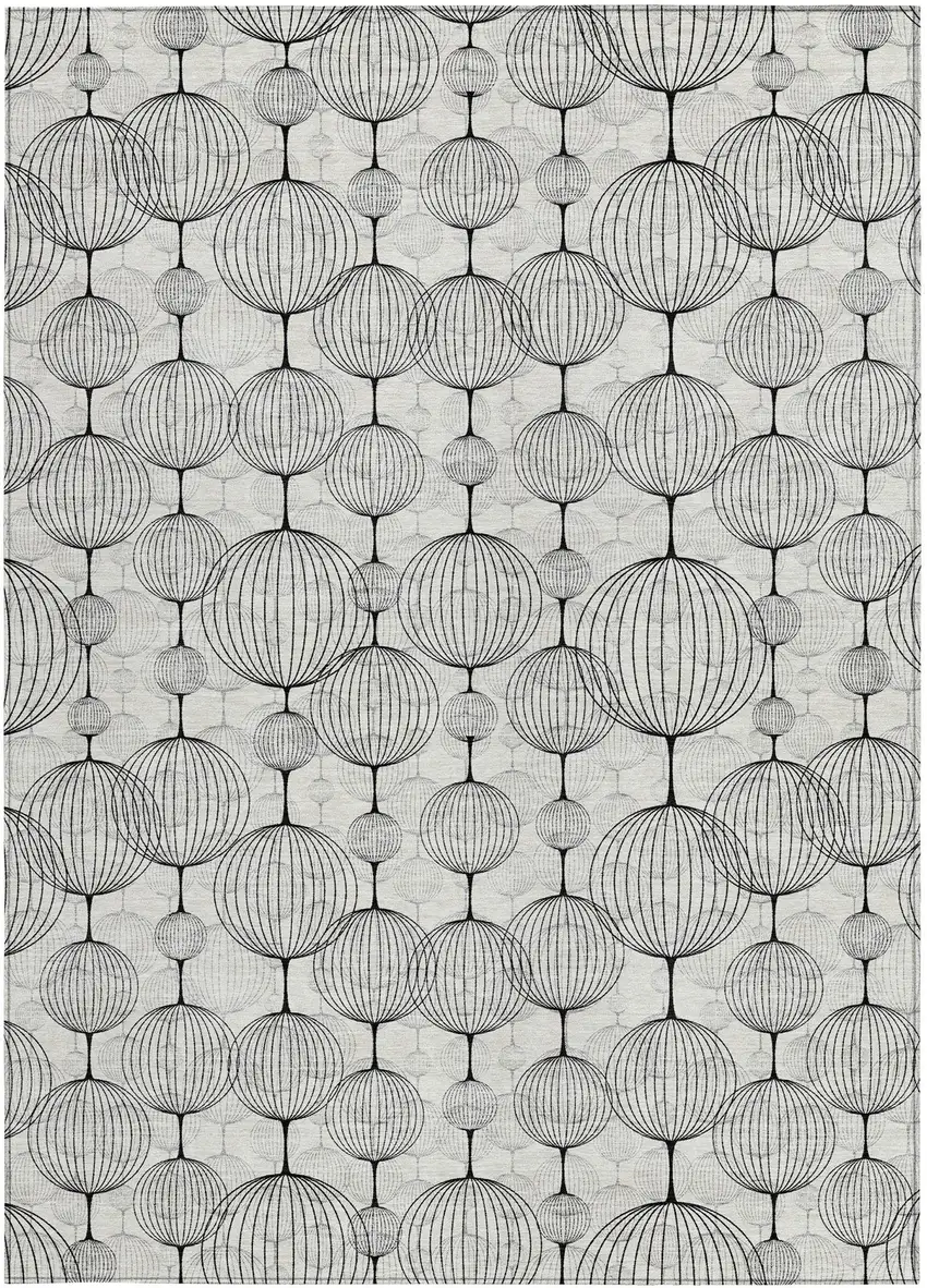 White Gray And Silver Geometric Washable Indoor Outdoor Area Rug Photo 6