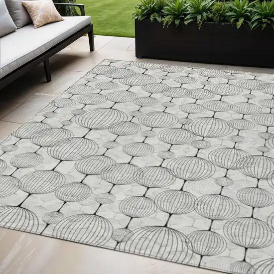 White Gray And Silver Geometric Washable Indoor Outdoor Area Rug Photo 1