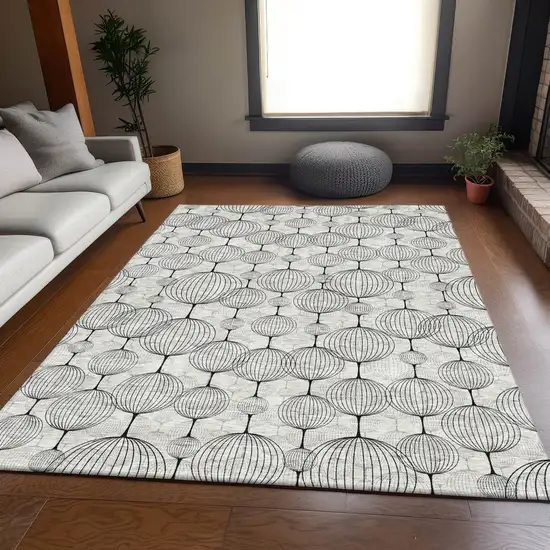 White Gray And Silver Geometric Washable Indoor Outdoor Area Rug Photo 7