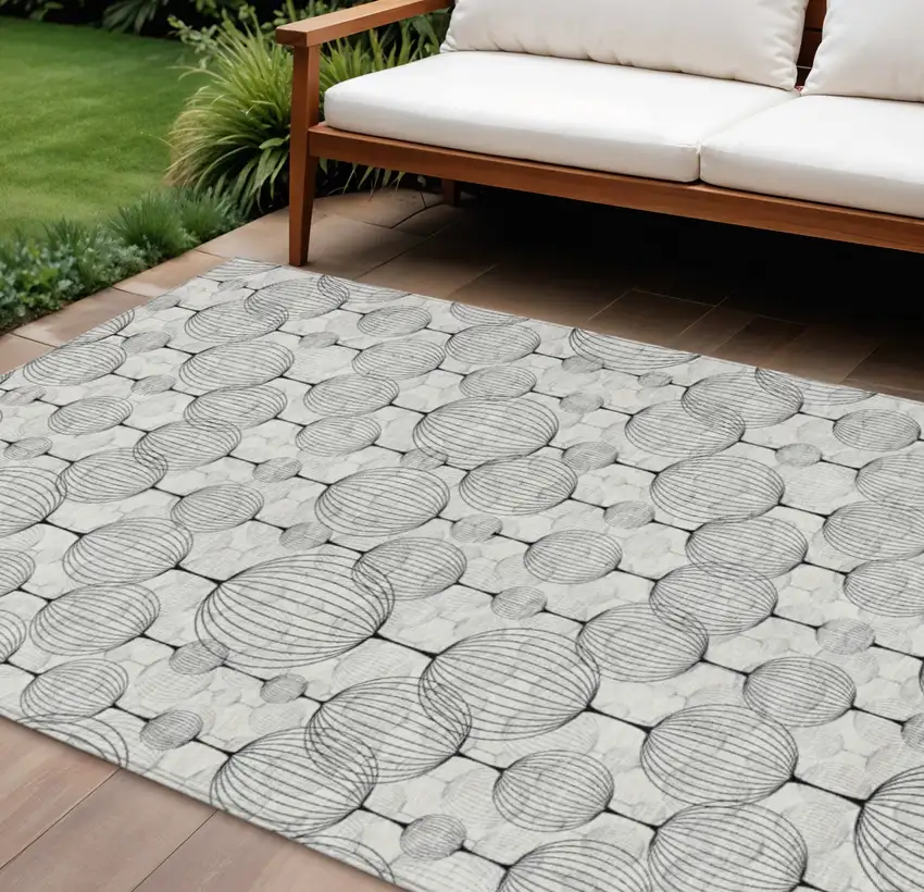 White Gray And Silver Geometric Washable Indoor Outdoor Area Rug Photo 1