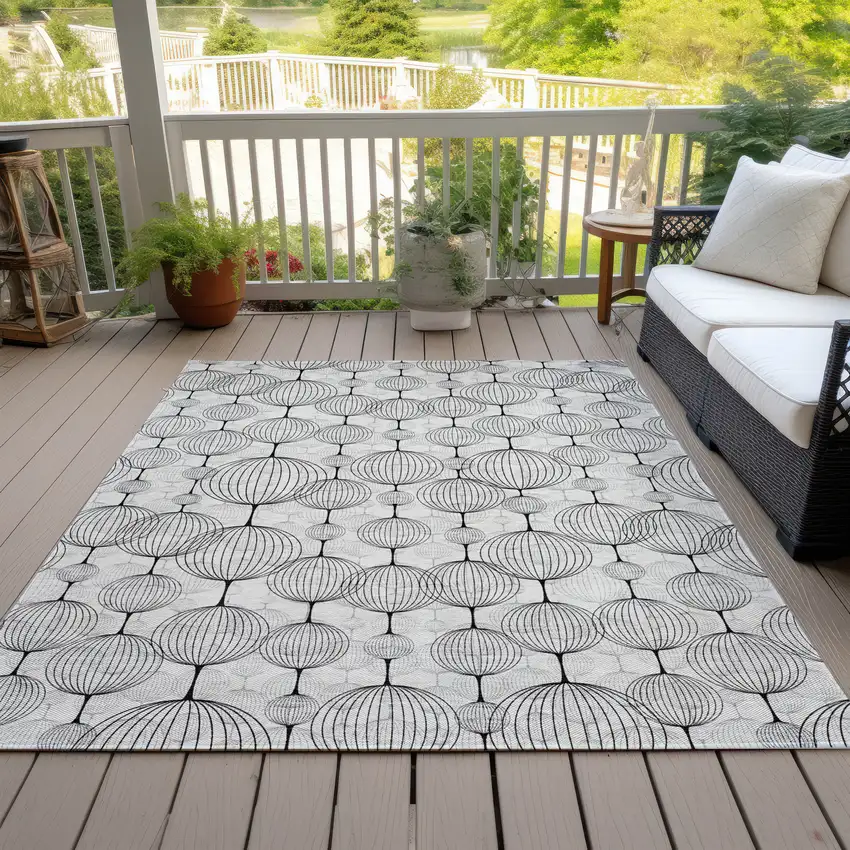 White Gray And Silver Geometric Washable Indoor Outdoor Area Rug Photo 6