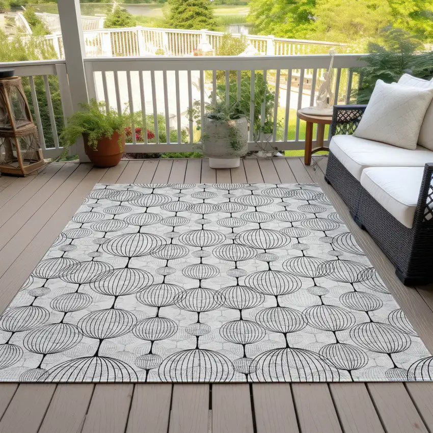 White Gray And Silver Geometric Washable Indoor Outdoor Area Rug Photo 6