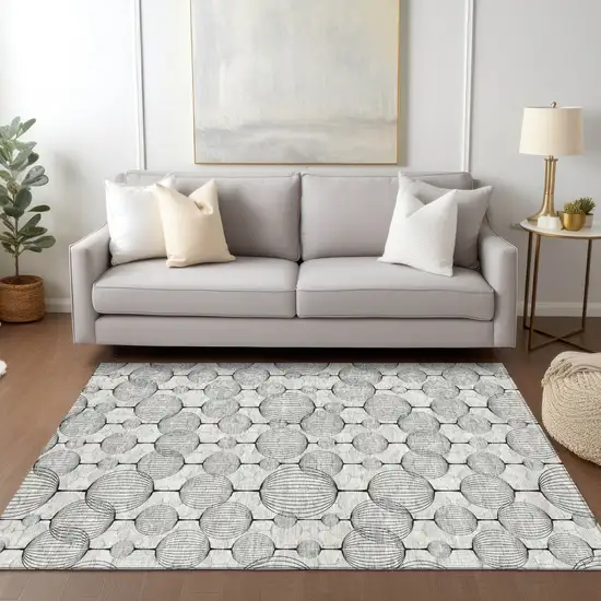 White Gray And Silver Geometric Washable Indoor Outdoor Area Rug Photo 8