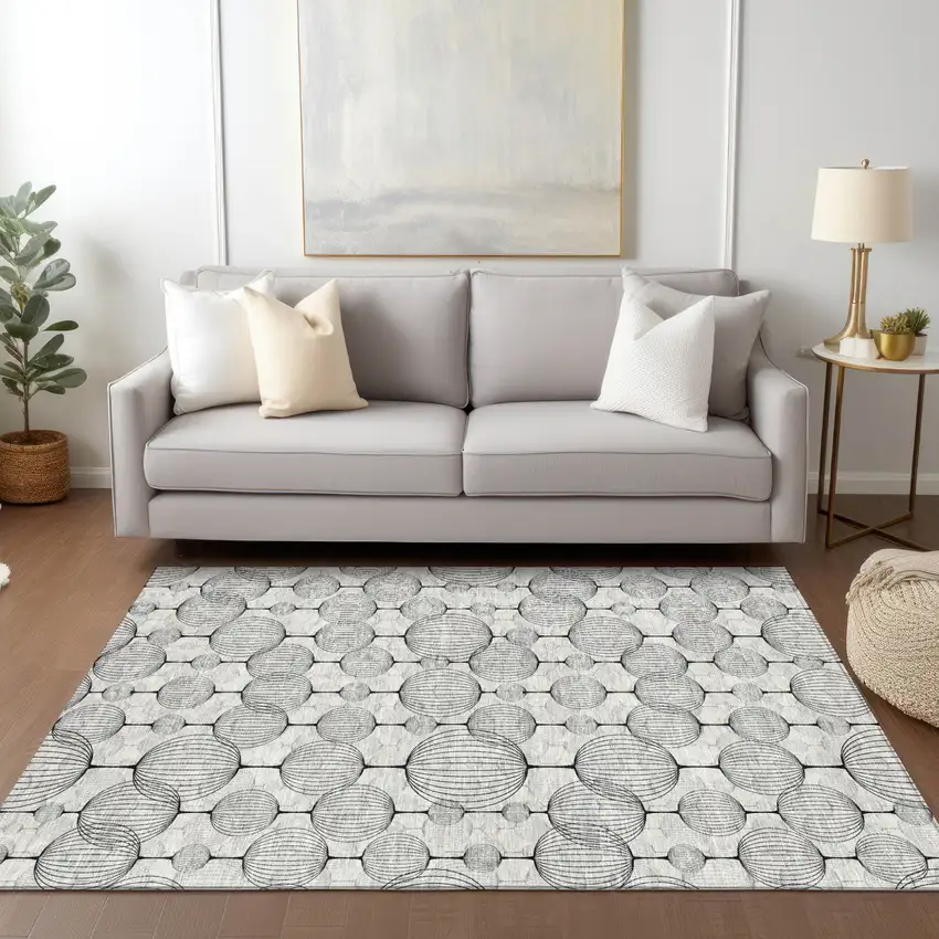 White Gray And Silver Geometric Washable Indoor Outdoor Area Rug Photo 8