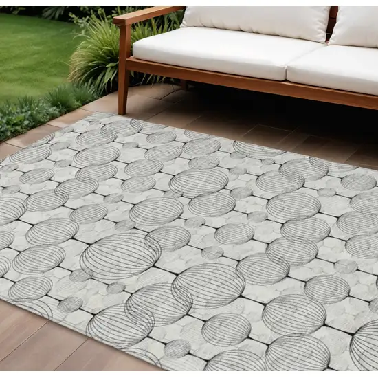 White Gray And Silver Geometric Washable Indoor Outdoor Area Rug Photo 1