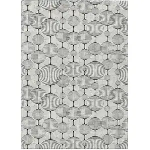 Photo of White Gray And Silver Geometric Washable Indoor Outdoor Area Rug