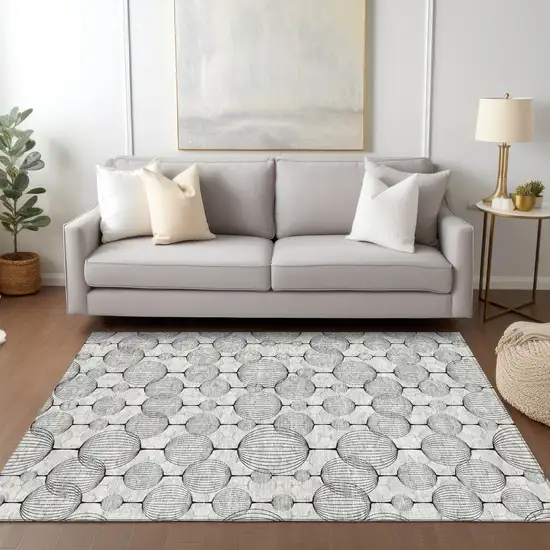 White Gray And Silver Geometric Washable Indoor Outdoor Area Rug Photo 7