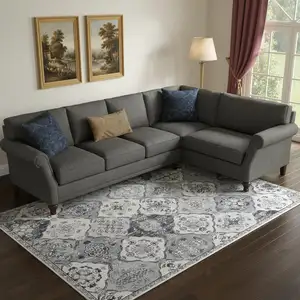 Photo of White Gray And Silver Quatrefoil Distressed Area Rug