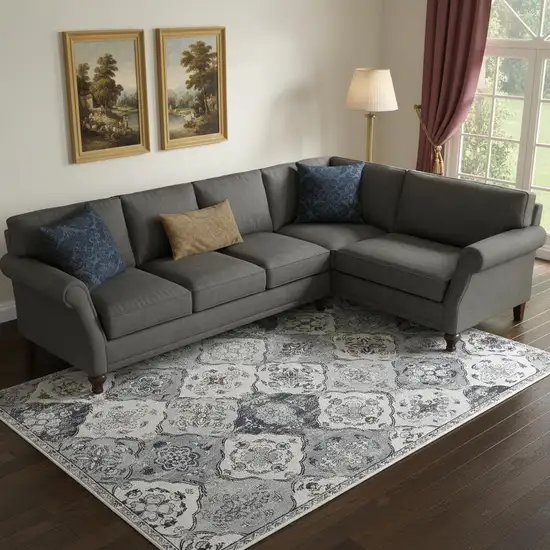 White Gray And Silver Quatrefoil Distressed Area Rug Photo 1