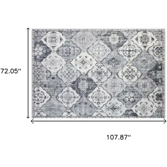 White Gray And Silver Quatrefoil Distressed Area Rug Photo 3