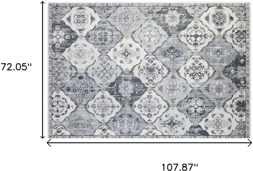 White Gray And Silver Quatrefoil Distressed Area Rug Photo 3
