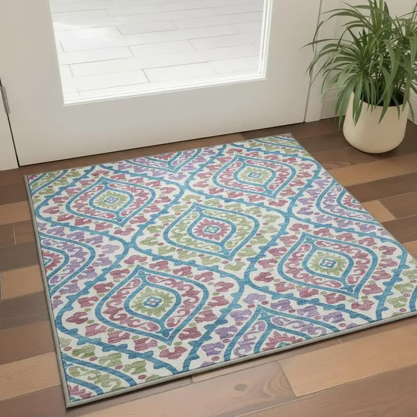 White Green And Purple Diamond Washable Area Rug With UV Protection Photo 2