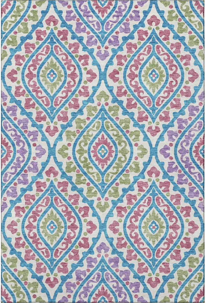 White Green And Purple Diamond Washable Area Rug With UV Protection Photo 4