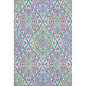 Photo of White Green And Purple Diamond Washable Area Rug With UV Protection