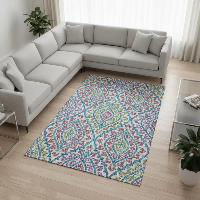 White Green And Purple Diamond Washable Area Rug With UV Protection Photo 2