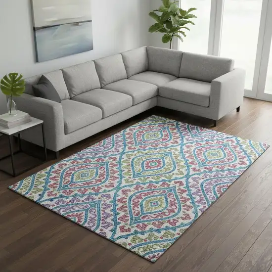 White Green And Purple Diamond Washable Area Rug With UV Protection Photo 2