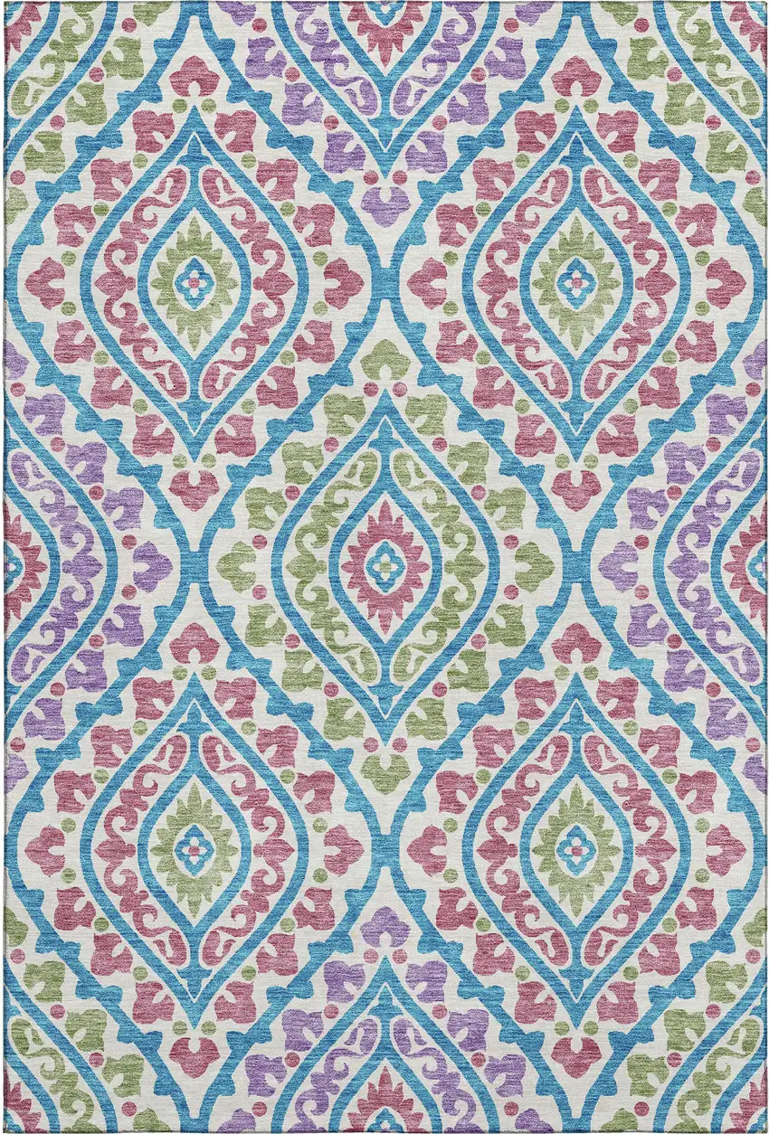 White Green And Purple Diamond Washable Area Rug With UV Protection Photo 1