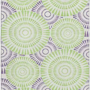 Photo of White Green And Purple Geometric Washable Area Rug With UV Protection