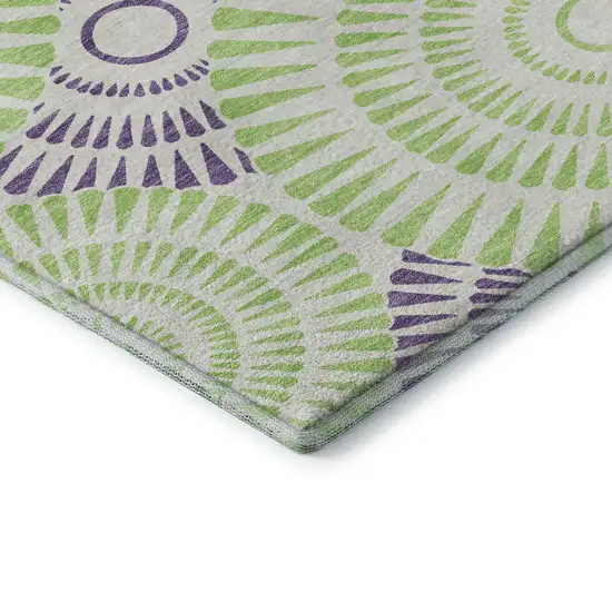 White Green And Purple Geometric Washable Area Rug With UV Protection Photo 8