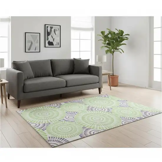 White Green And Purple Geometric Washable Area Rug With UV Protection Photo 2