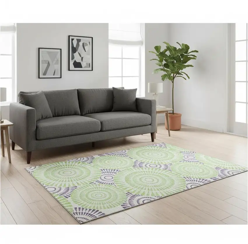 White Green And Purple Geometric Washable Area Rug With UV Protection Photo 2