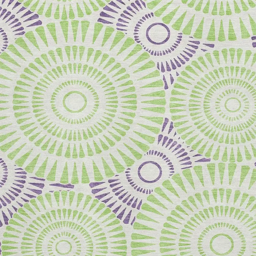 White Green And Purple Geometric Washable Area Rug With UV Protection Photo 3