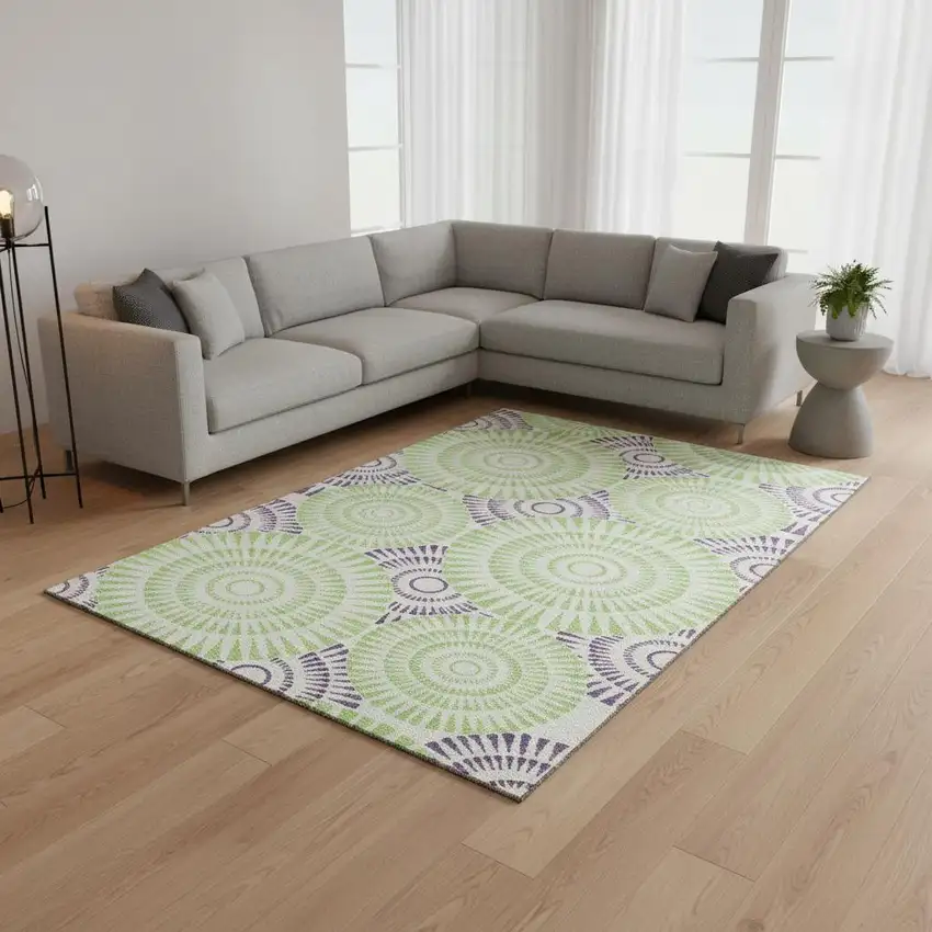 White Green And Purple Geometric Washable Area Rug With UV Protection Photo 2