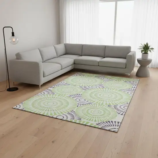 White Green And Purple Geometric Washable Area Rug With UV Protection Photo 2