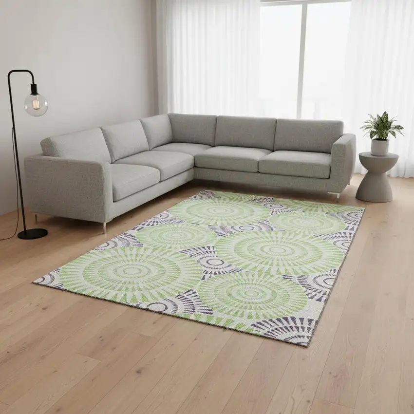 White Green And Purple Geometric Washable Area Rug With UV Protection Photo 2