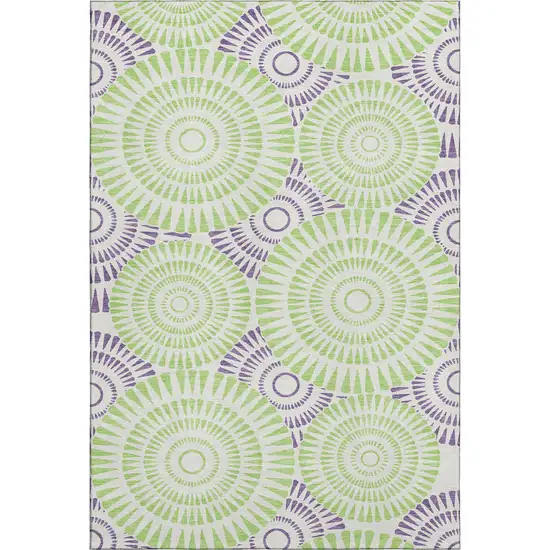 White Green And Purple Geometric Washable Area Rug With UV Protection Photo 1