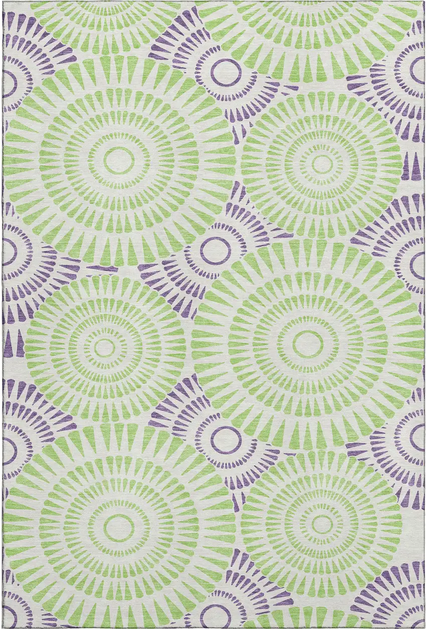 White Green And Purple Geometric Washable Area Rug With UV Protection Photo 1